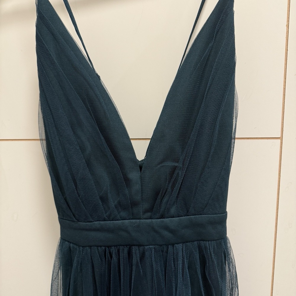Lulus Rare Beauty Hunter Green Tulle Backless Maxi Dress M - Picture 3 of 9